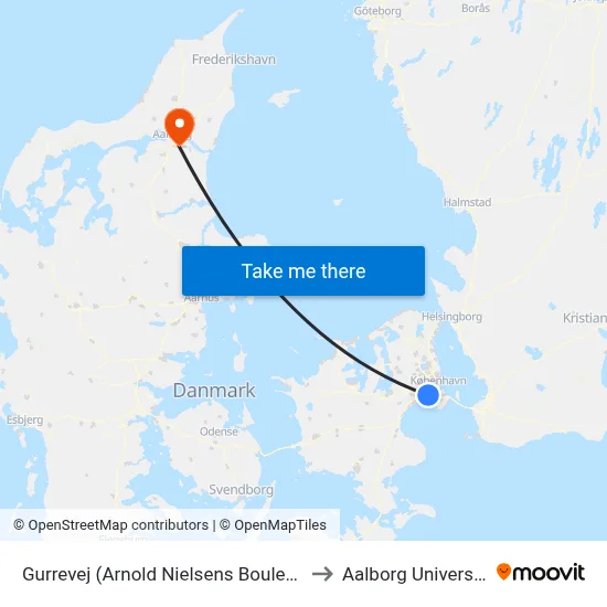 Gurrevej (Arnold Nielsens Boulevard) to Aalborg Universitet map