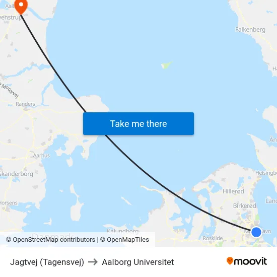 Jagtvej (Tagensvej) to Aalborg Universitet map