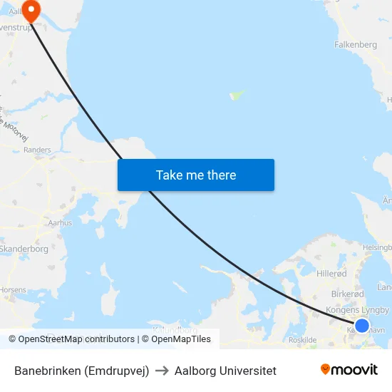 Banebrinken (Emdrupvej) to Aalborg Universitet map