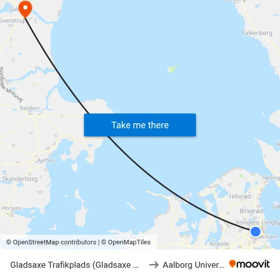 Gladsaxe Trafikplads (Gladsaxe Møllevej) to Aalborg Universitet map
