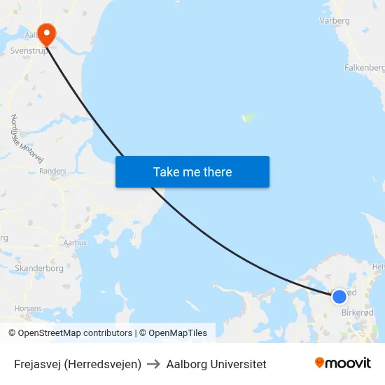 Frejasvej (Herredsvejen) to Aalborg Universitet map