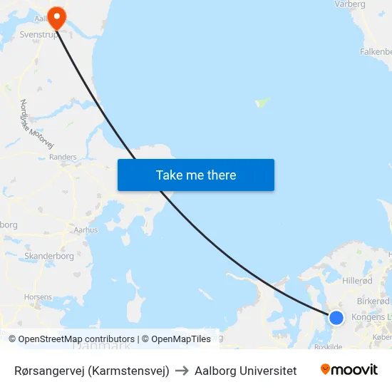 Rørsangervej (Karmstensvej) to Aalborg Universitet map