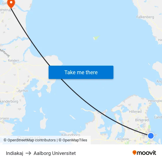 Indiakaj to Aalborg Universitet map