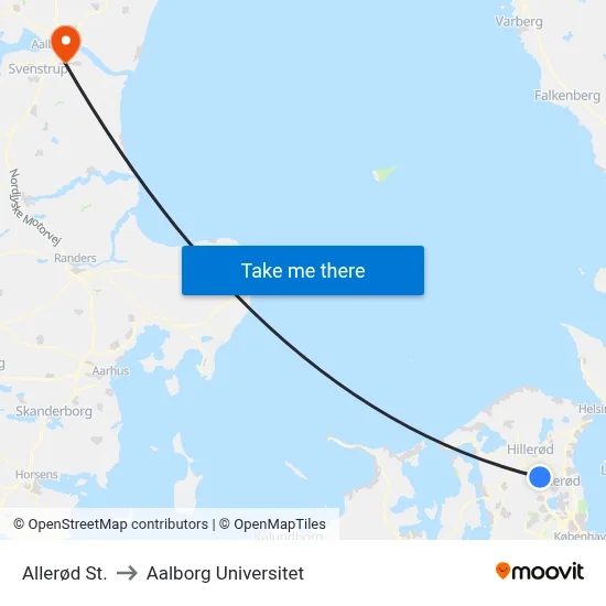 Allerød St. to Aalborg Universitet map