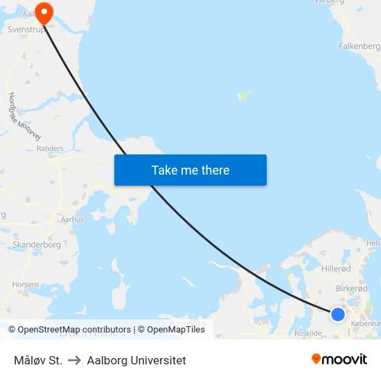 Måløv St. to Aalborg Universitet map