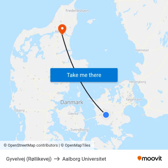 Gyvelvej (Røllikevej) to Aalborg Universitet map