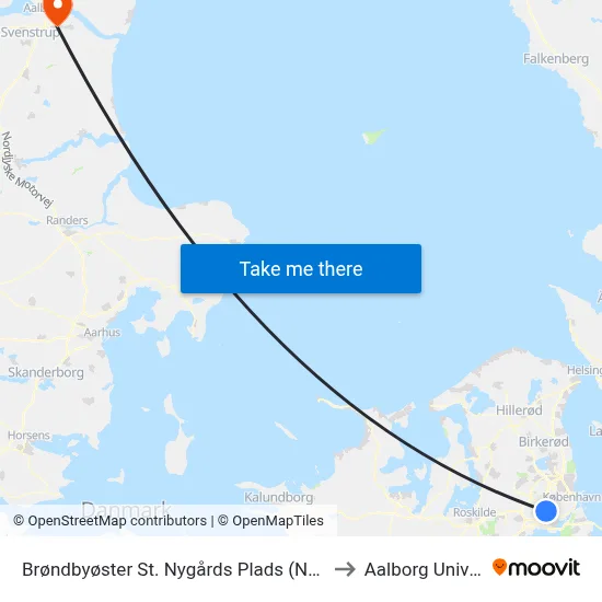 Brøndbyøster St. Nygårds Plads (Nygårds Plads) to Aalborg Universitet map
