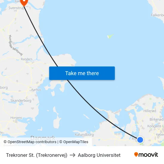 Trekroner St. (Trekronervej) to Aalborg Universitet map