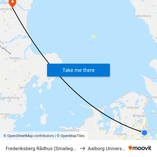 Frederiksberg Rådhus (Smallegade) to Aalborg Universitet map