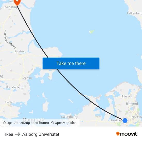 Ikea to Aalborg Universitet map