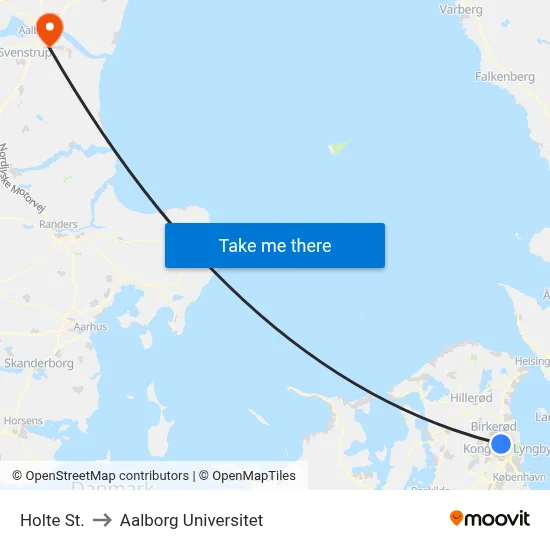 Holte St. to Aalborg Universitet map