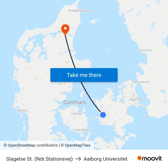 Slagelse St. (Ndr.Stationsvej) to Aalborg Universitet map