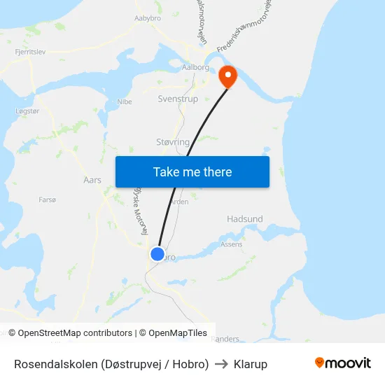Rosendalskolen (Døstrupvej / Hobro) to Klarup map