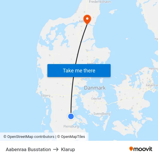 Aabenraa Busstation to Klarup map