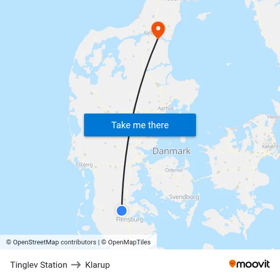 Tinglev Station to Klarup map