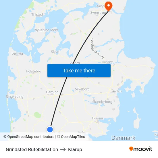 Grindsted Rutebilstation to Klarup map
