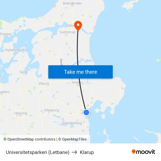 Universitetsparken (Letbane) to Klarup map