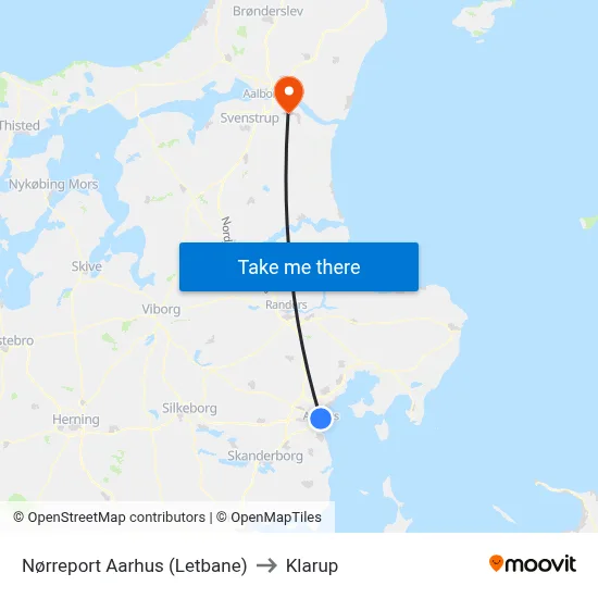 Nørreport Aarhus (Letbane) to Klarup map