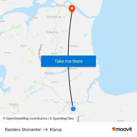Randers Storcenter to Klarup map