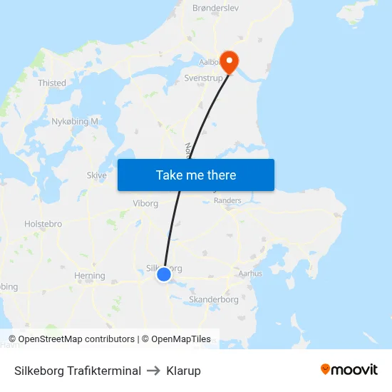 Silkeborg Trafikterminal to Klarup map