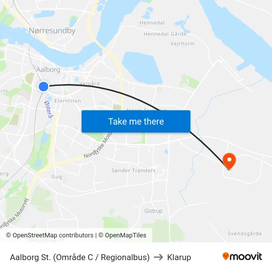 Aalborg St. (Område C / Regionalbus) to Klarup map