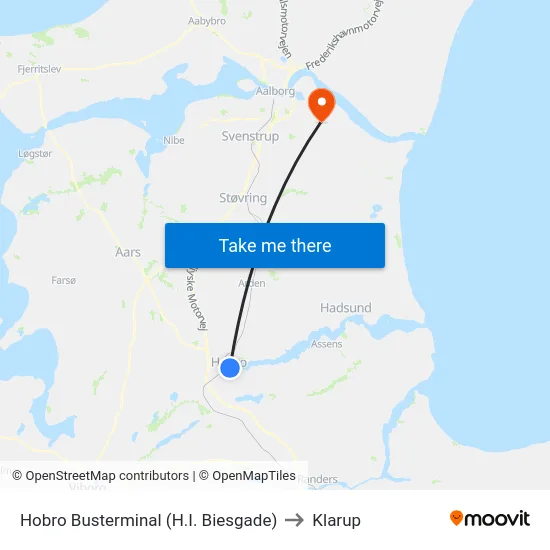 Hobro Busterminal (H.I. Biesgade) to Klarup map