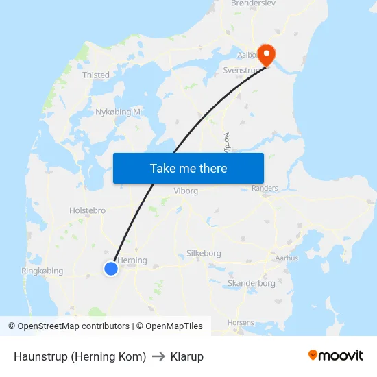 Haunstrup (Herning Kom) to Klarup map