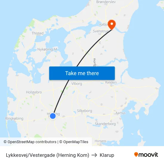 Lykkesvej/Vestergade (Herning Kom) to Klarup map