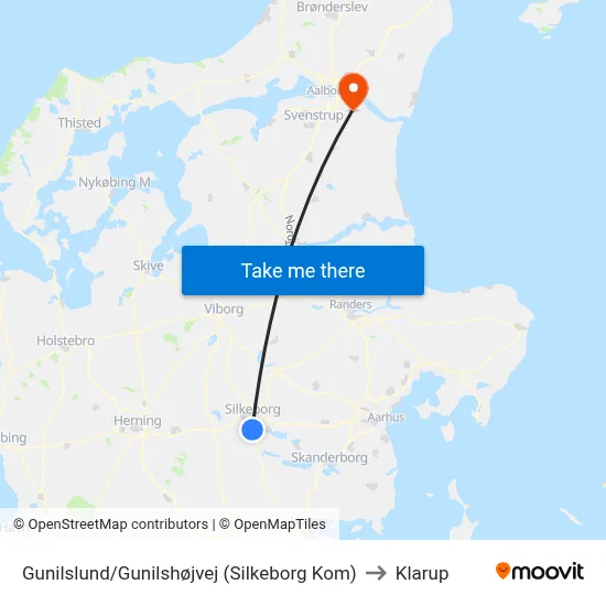 Gunilslund/Gunilshøjvej (Silkeborg Kom) to Klarup map