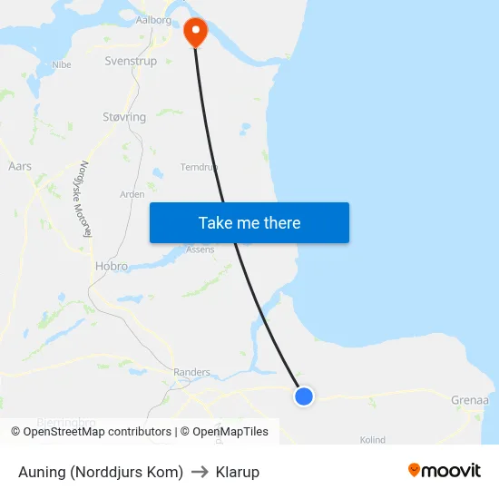 Auning (Norddjurs Kom) to Klarup map