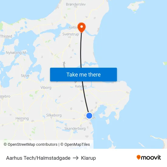Aarhus Tech/Halmstadgade to Klarup map