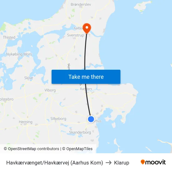 Havkærvænget/Havkærvej (Aarhus Kom) to Klarup map