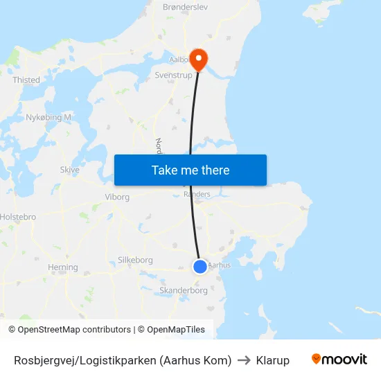 Rosbjergvej/Logistikparken (Aarhus Kom) to Klarup map