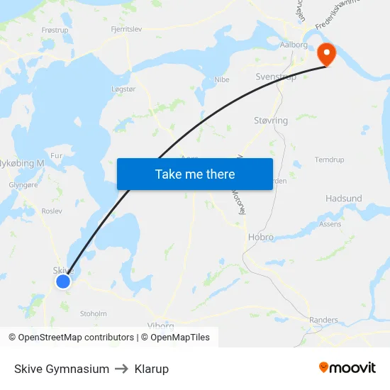 Skive Gymnasium to Klarup map