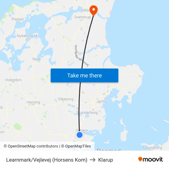 Learnmark/Vejlevej (Horsens Kom) to Klarup map