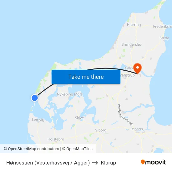 Hønsestien (Vesterhavsvej / Agger) to Klarup map