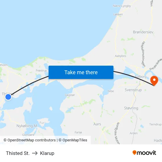 Thisted St. to Klarup map