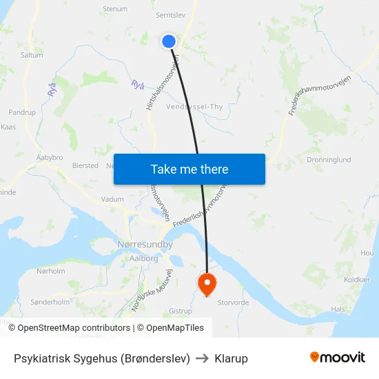 Psykiatrisk Sygehus (Brønderslev) to Klarup map