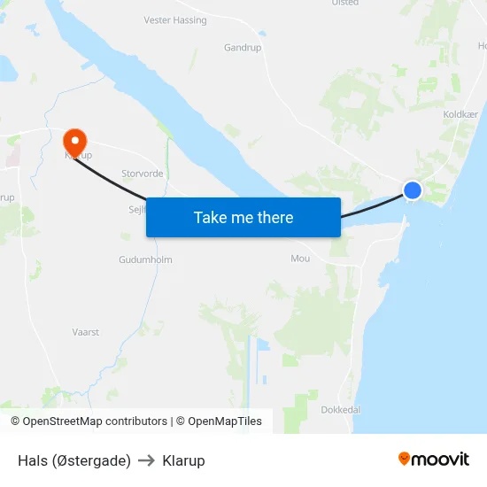 Hals (Østergade) to Klarup map