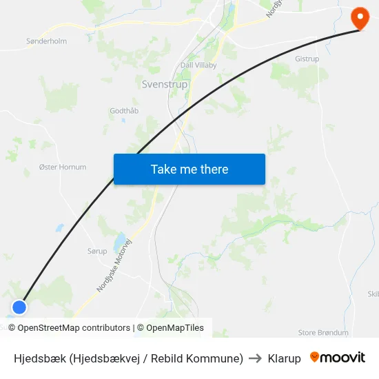 Hjedsbæk (Hjedsbækvej / Rebild Kommune) to Klarup map