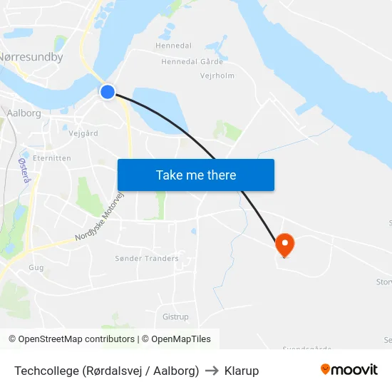 Techcollege (Rørdalsvej / Aalborg) to Klarup map