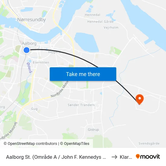 Aalborg St. (Område A / John F. Kennedys Plads) to Klarup map