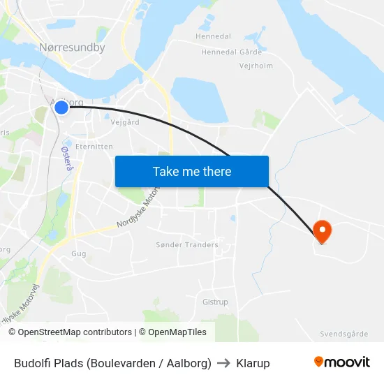 Budolfi Plads (Boulevarden / Aalborg) to Klarup map