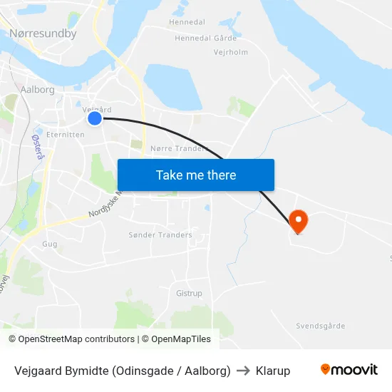 Vejgaard Bymidte (Odinsgade / Aalborg) to Klarup map