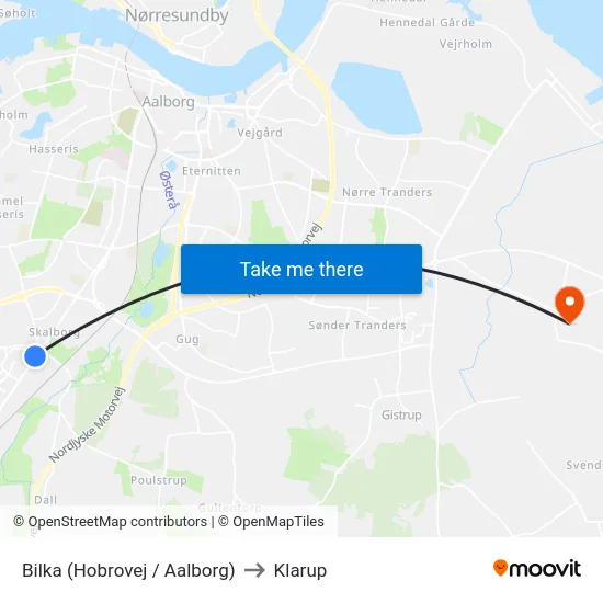 Bilka (Hobrovej / Aalborg) to Klarup map