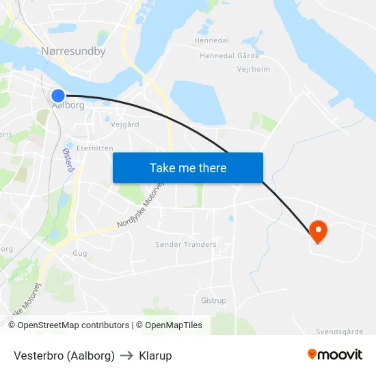 Vesterbro (Aalborg) to Klarup map