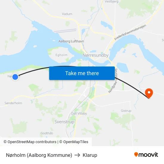 Nørholm (Aalborg Kommune) to Klarup map