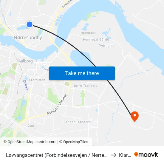 Løvvangscentret (Forbindelsesvejen / Nørresundby) to Klarup map