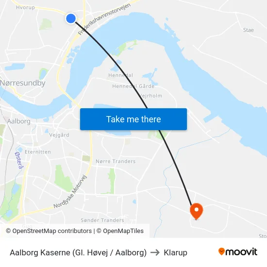 Aalborg Kaserne (Gl. Høvej / Aalborg) to Klarup map