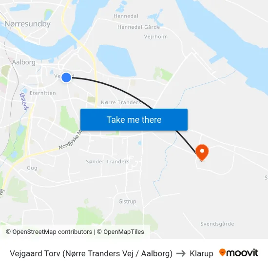 Vejgaard Torv (Nørre Tranders Vej / Aalborg) to Klarup map